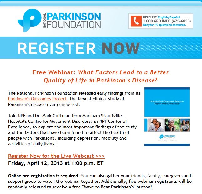 National Parkinson's Foundation - Free Webinar on What Factors Lead to a Better Quality of Life in Parkinson's Disease - Click to Register